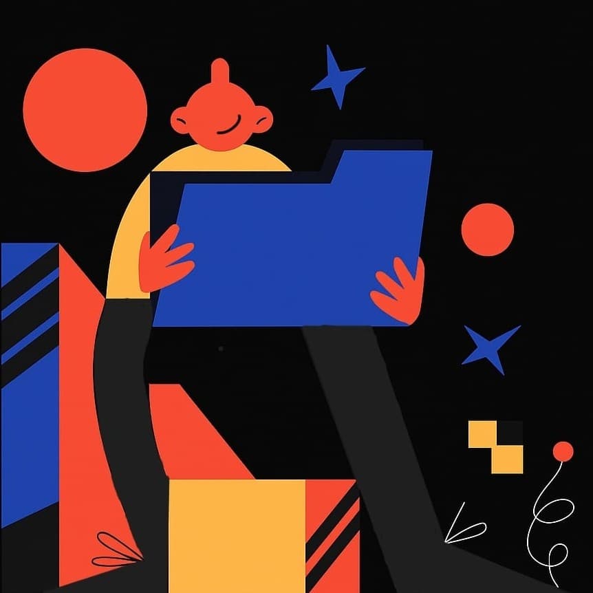 Abstract illustration with character holding folder
